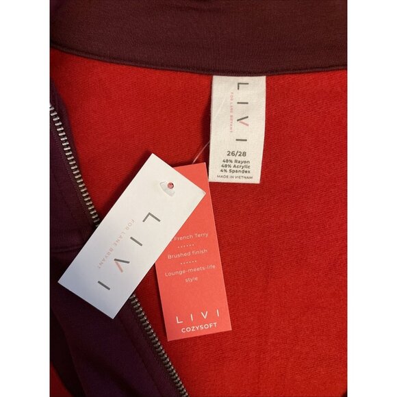 NWT~ Livi for Lane Bryant Women’s ‎ 26/28 Colorblock Cropped Top 1/4 zip Red - Picture 9 of 15